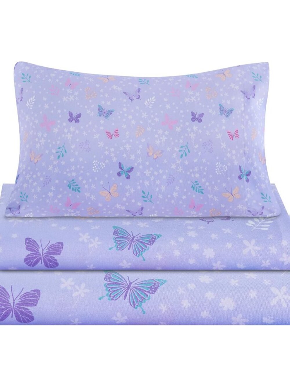3 Pieces Girls Light Purple Twin Sheet Set - Soft Microfiber Fitted Flat Sheets